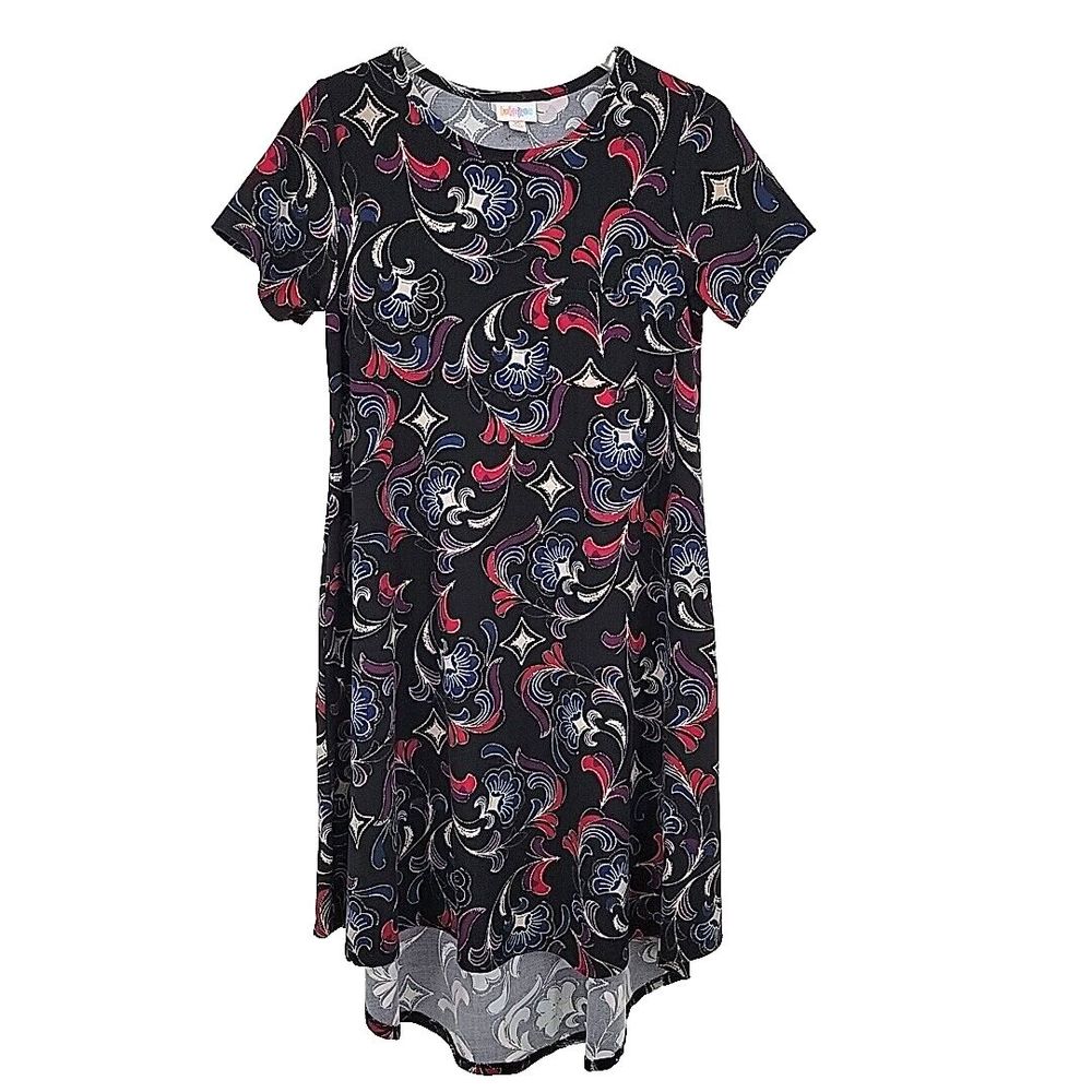 LuLaRoe Womens Carly Swing Dress Size XS Black Red Cream‎ Blue Floral